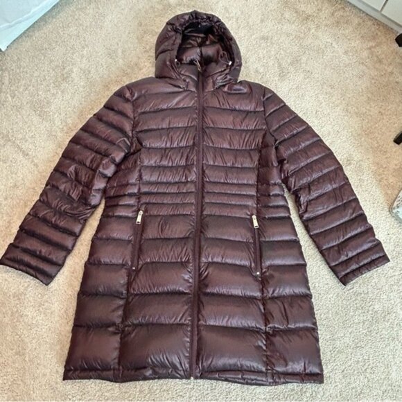 Andrew Marc burgundy red quilted packable compressible goose down hood coat XL - Picture 5 of 14